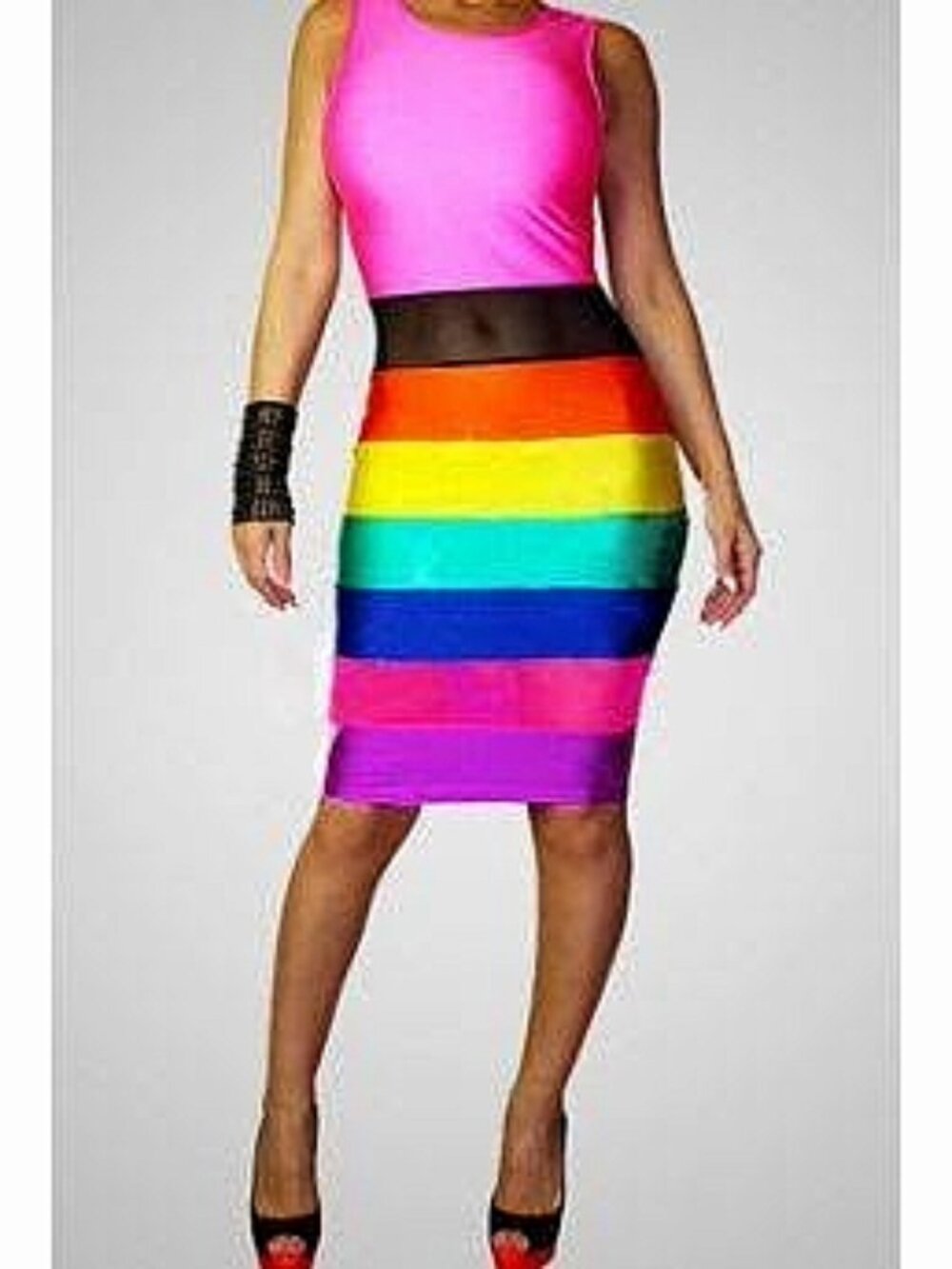 KTOO Vibrant sleeveless rainbow colorblock mini dress